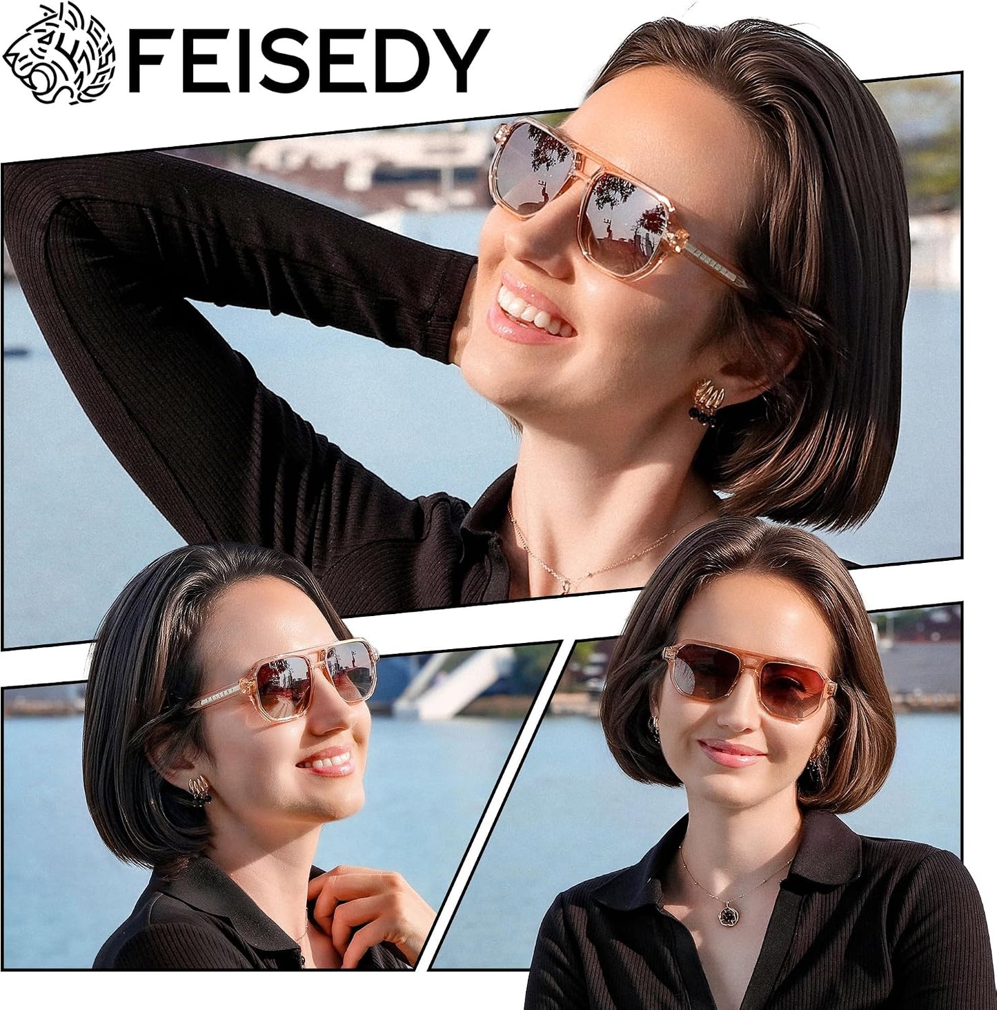 商品图片 2 | B0DSH2BVX5 | FEISEDY Polarized Aviator Sunglasses Men Women, Retro 70s Style Design - UV400 Protection, Driving & Daily Wear B0203