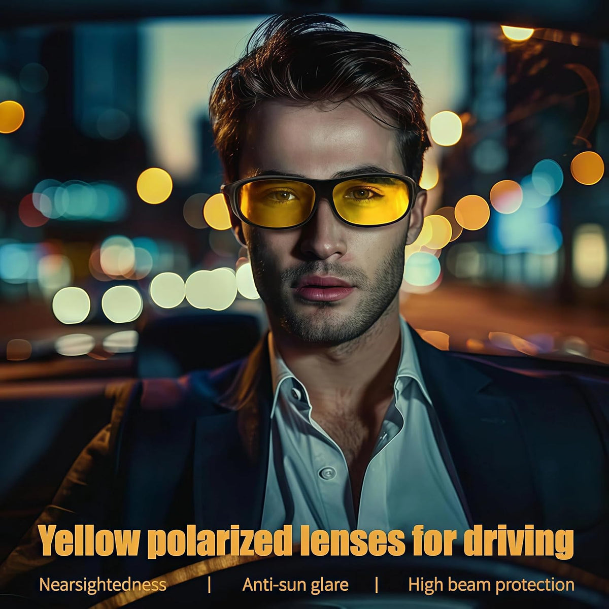 商品图片 4 | B0GL4JLQHK | Night Driving Glasses,Men Women Fit Over Sunglasses Worn Over Regular Glasses, Anti Glare Night Vision Goggles Yellow Lens