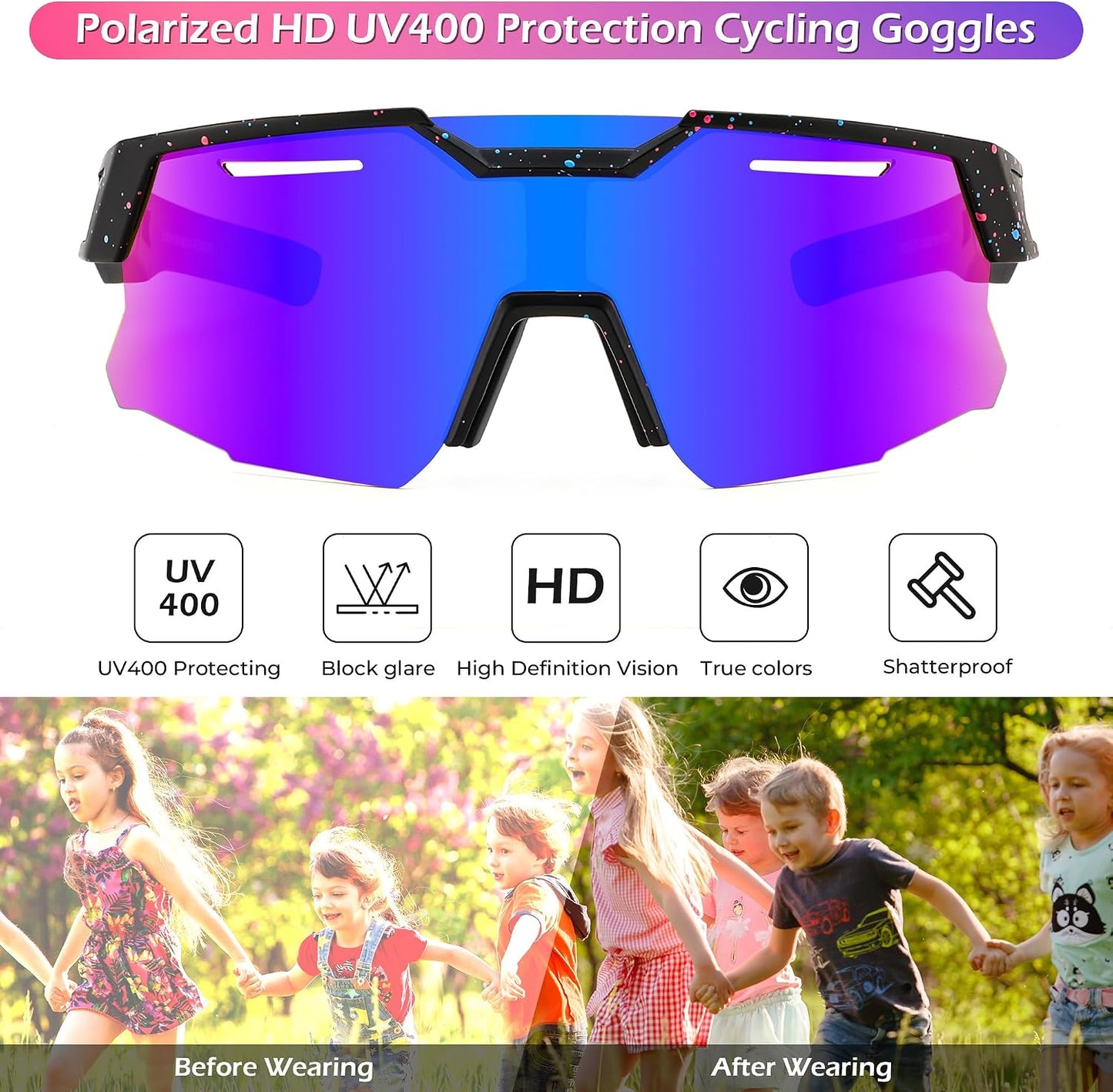 商品图片 3 | B0D78P6WRV | FEISEDY Kids Teens Baseball Polarized Sunglasses Sports Cycling Glasses for Youth Boys Girls Age 8-16 B0157