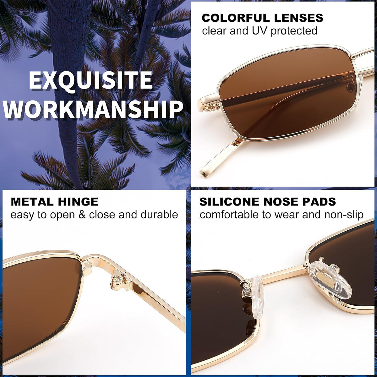 ÉÌƷͼƬ 30 | B079L1KYF3 | FEISEDY Vintage Small Rectangle Sunglasses Women Men Retro Trendy Square Metal Frame Sun Glasses B2295