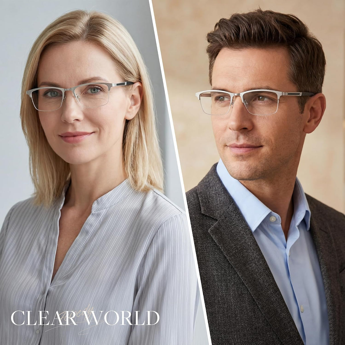 ÉÌƷͼƬ 2 | B0GS97VYPH | FEISEDY Blue Light Blocking Reading Glasses for Women Men, Classic Stylish Square Metal Semi Rimless Frame B0412
