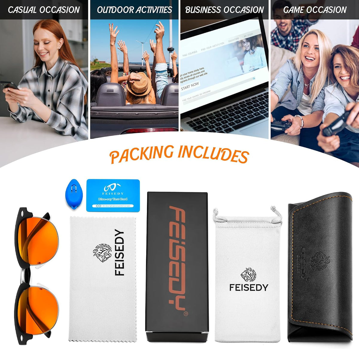 ÉÌƷͼƬ 14 | B0FQ5DRDJG | FEISEDY Orange Blue Light Blocking Glasses for Woman Men Amber Lenses Computer Gaming Glasses for Better Sleep