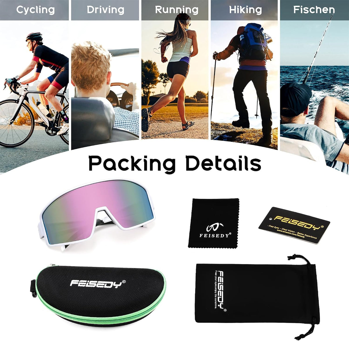 ÉÌƷͼƬ 6 | B0CTT71RHP | FEISEDY Polarized Sports Sunglasses for Men Women Youth Cycling Glasses Baseball Softball Sunglasses B2368