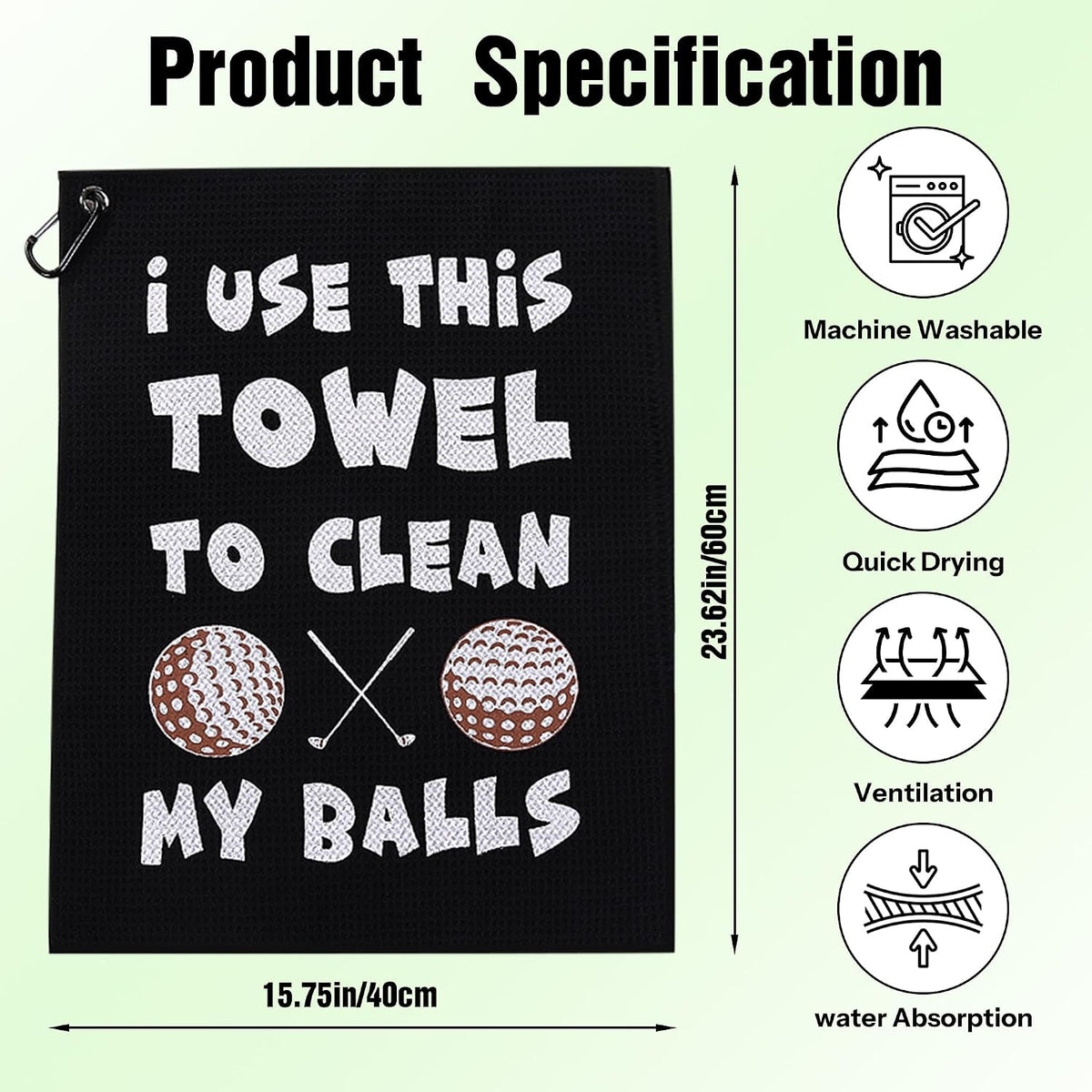 商品图片 9 | B0FDWLNVCB | Golf Towel Microfiber with Clip, Funny Cleaning Cloth for Golf Balls & Clubs, Gift for Men, Golfers, Dad