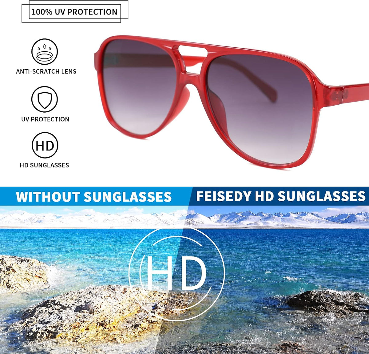 ÉÌƷͼƬ 95 | B0CB543WBD | FEISEDY Vintage Retro 70s Plastic Aviator Sunglasses Women Men Classic Large Squared Frame B2751