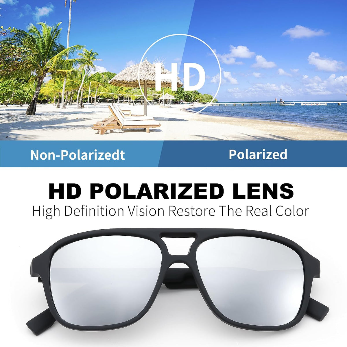 ÉÌƷͼƬ 12 | B0CWTR5T38 | FEISEDY Polarized Aviator Sunglasses for Men Women Lightweight TR Frame Double Bridge Square Pilot Sun Glasses Shades B0120