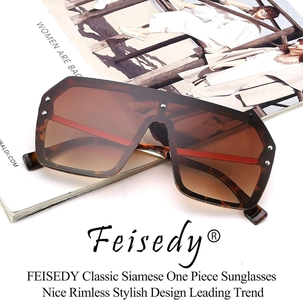 ÉÌƷͼƬ 14 | B0854JYPB2 | FEISEDY Classic Siamese One Piece Sunglasses Nice Rimless Stylish Retro Design for Women Men B2574