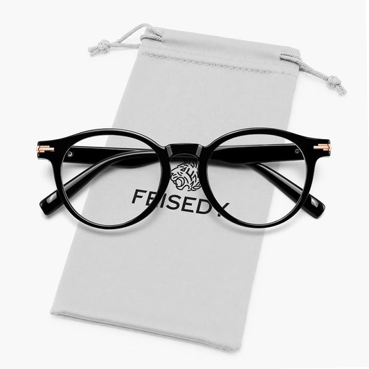 Black / 49 Millimeters | B0HBPMM5B2 | FEISEDY Stylish Round Blue Light Blocking Glasses for Women Men B0469
