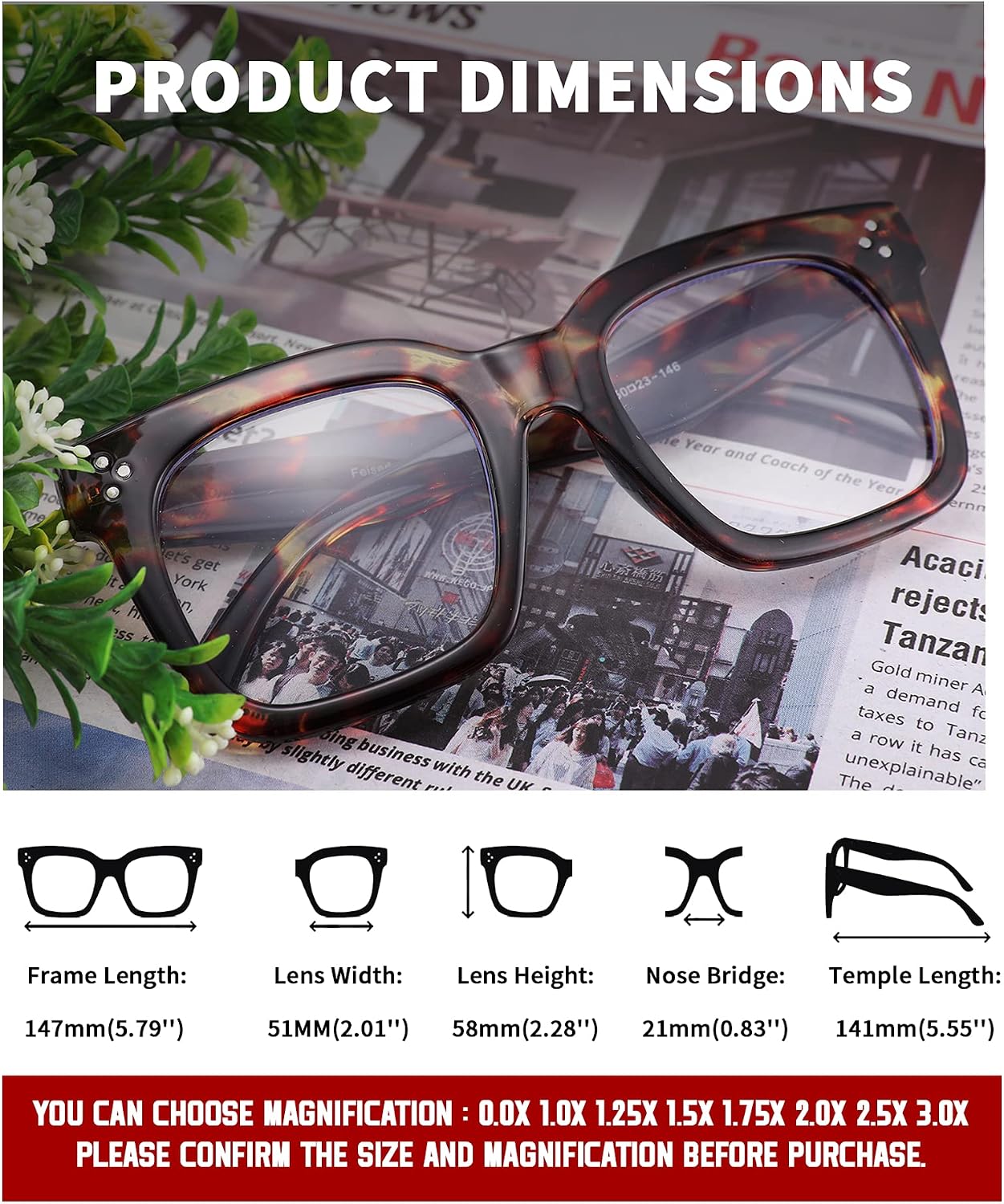 商品图片 16 | B08ZMQ47KD | FEISEDY Blue Light Blocking Reading Glasses Oversized Readers Designer Luxury Square Eyewear Frame B2695FR