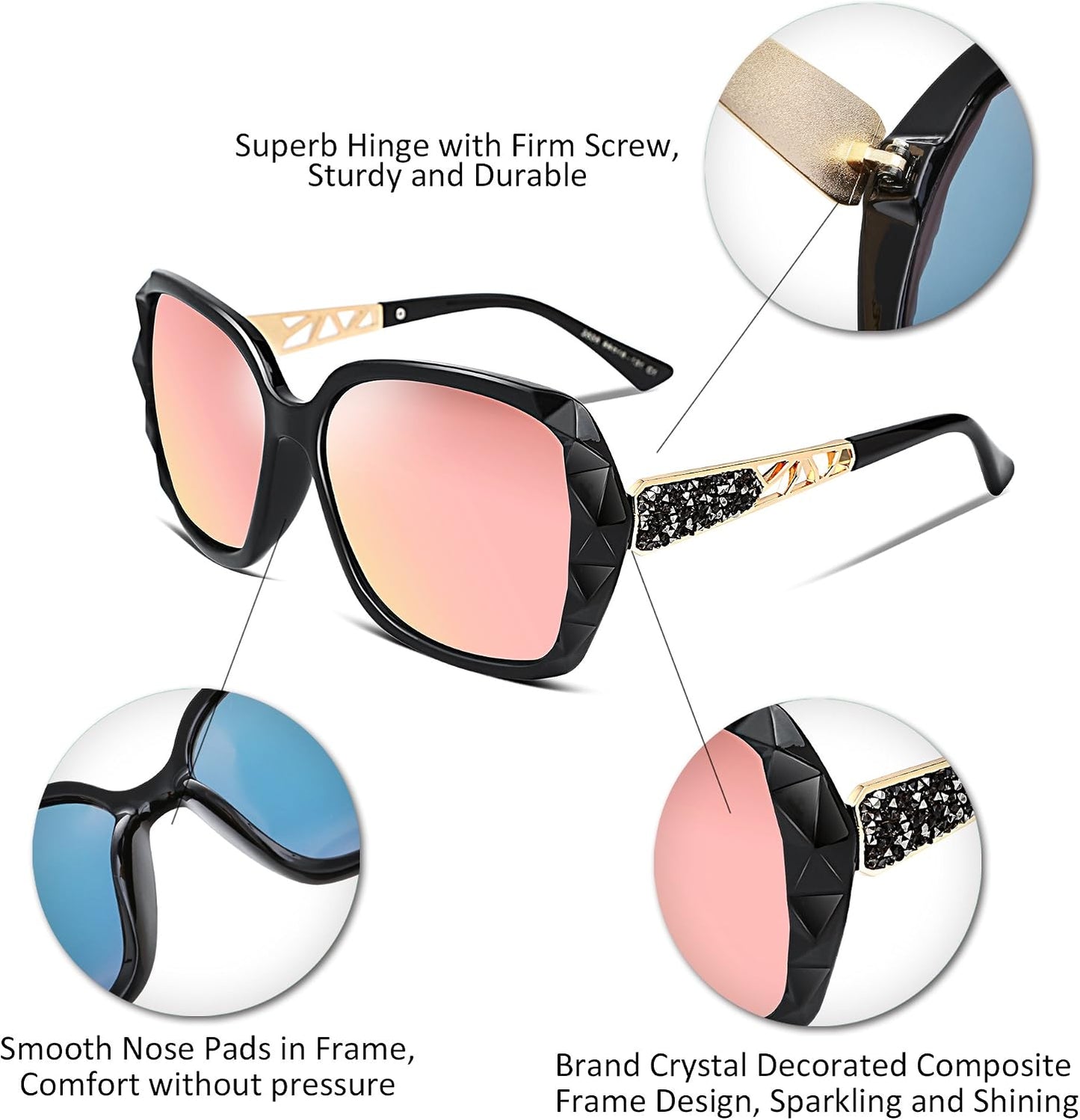 商品图片 12 | B079GT4RXH | FEISEDY Polarized Women Square Sunglasses Sparkling Composite Shiny Frame B2289