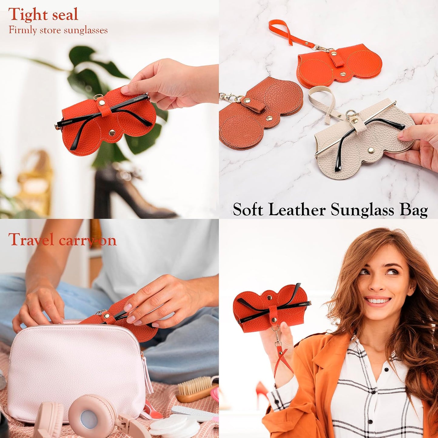 商品图片 12 | B0CFPPR4K1 | FEISEDY 2Pack Soft Leather Sunglass Bag, Portable Holder Eyeglasses Case | Lightweight Portable Design, With Button Clip Wrist Strap for Travel Daily Use B0049