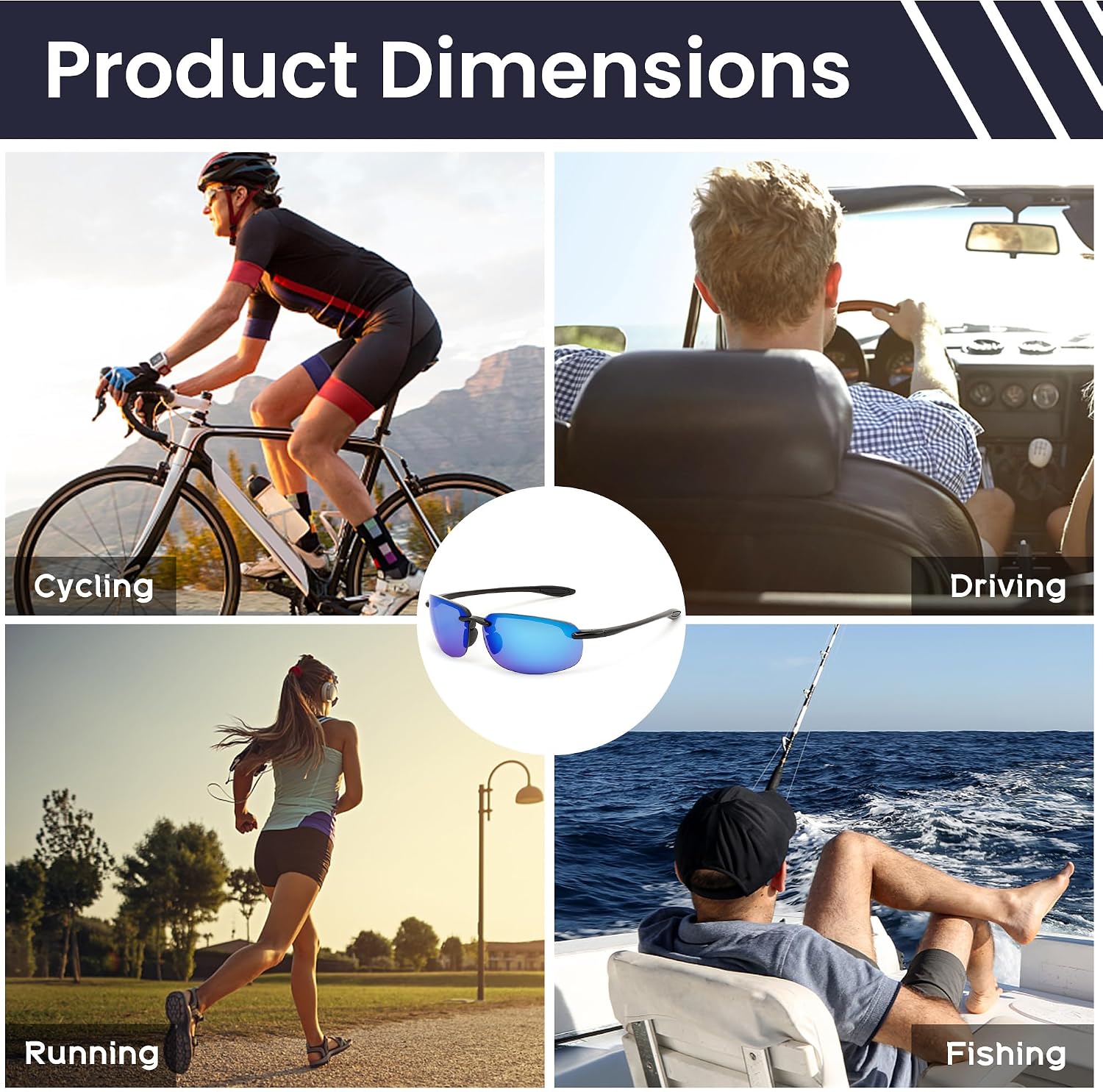 商品图片 18 | B0FY1FT8ZN | FEISEDY Sports Sunglasses for Men Women TR90 Rimless Frame for Running Fishing Driving B0349