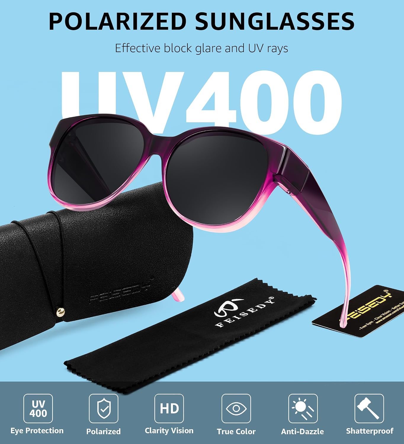 商品图片 73 | B0FRRT5Z37 | FEISEDY Fit Over Glasses Polarized Sunglasses, UV400 Protection for Driving & Outdoor Activities B0328