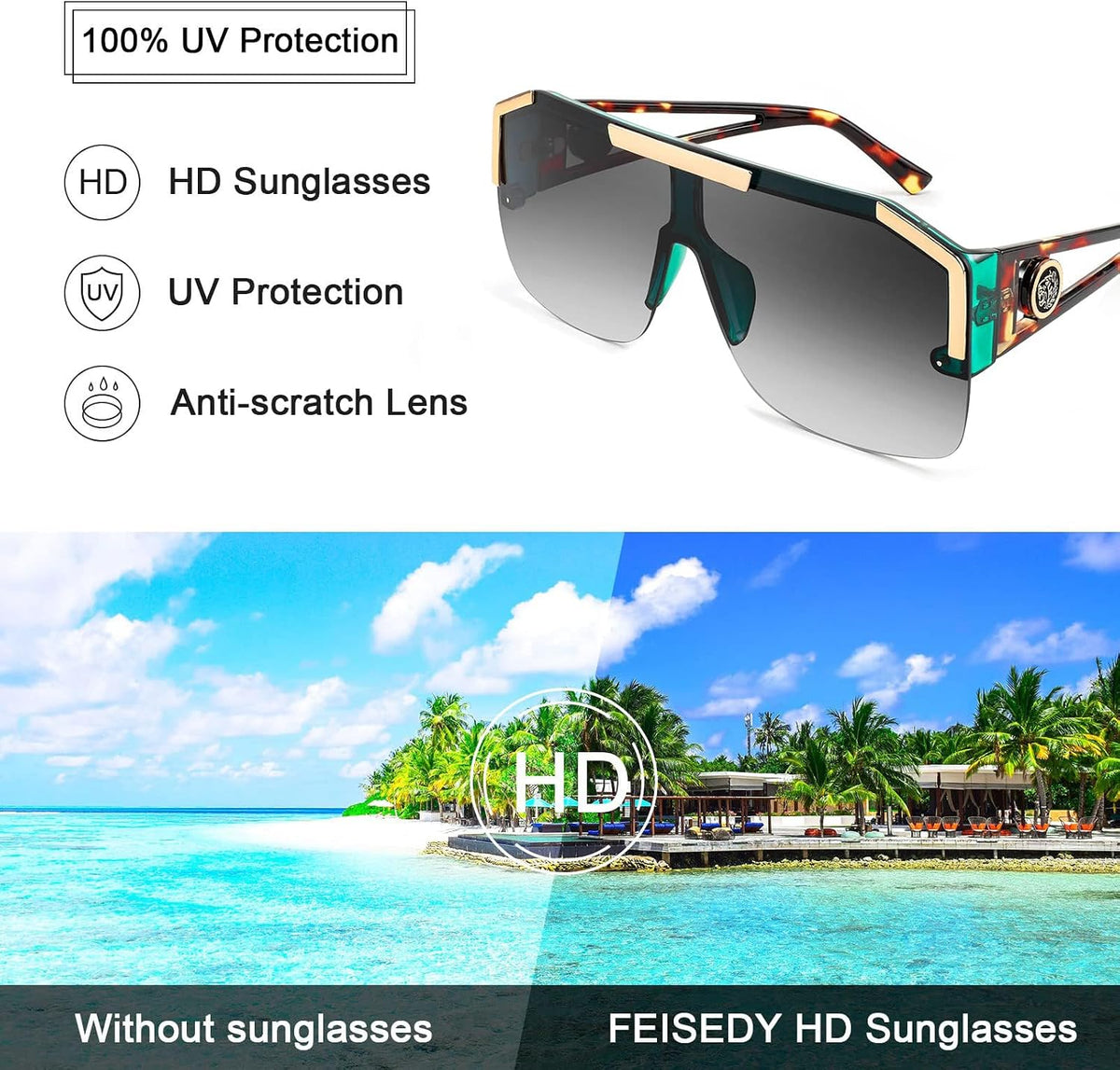 ÉÌƷͼƬ 4 | B09L4V27YS | FEISEDY Square Oversized Sunglasses for Men Women Flat Top B2765