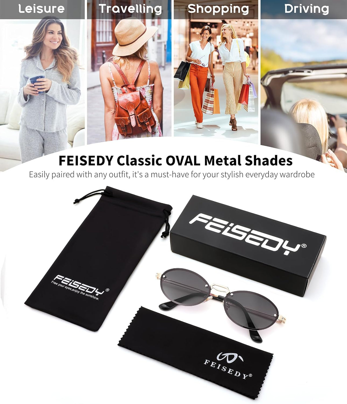 ÉÌƷͼƬ 13 | B0DGPQ2BTK | FEISEDY Retro Oval Sunglasses for Women Men Trendy Sun Glasses Classic Metal Shades UV400 Protection B0245