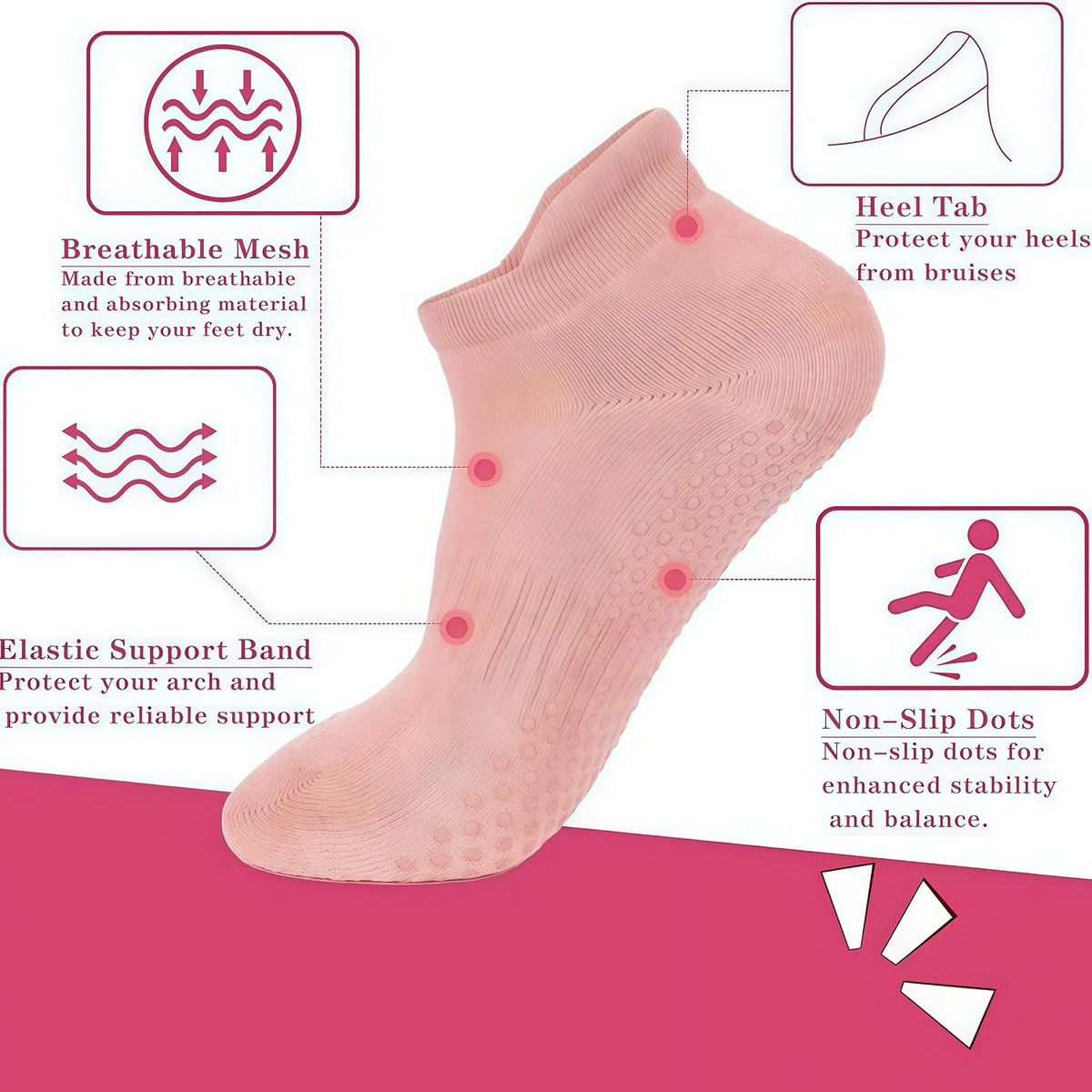 商品图片 5 | B0FSKJ7NF1 | 4 Pairs Pilates Socks for Women, Grip Socks with Non-Slip Dots for Yoga, Barefoot, Workout