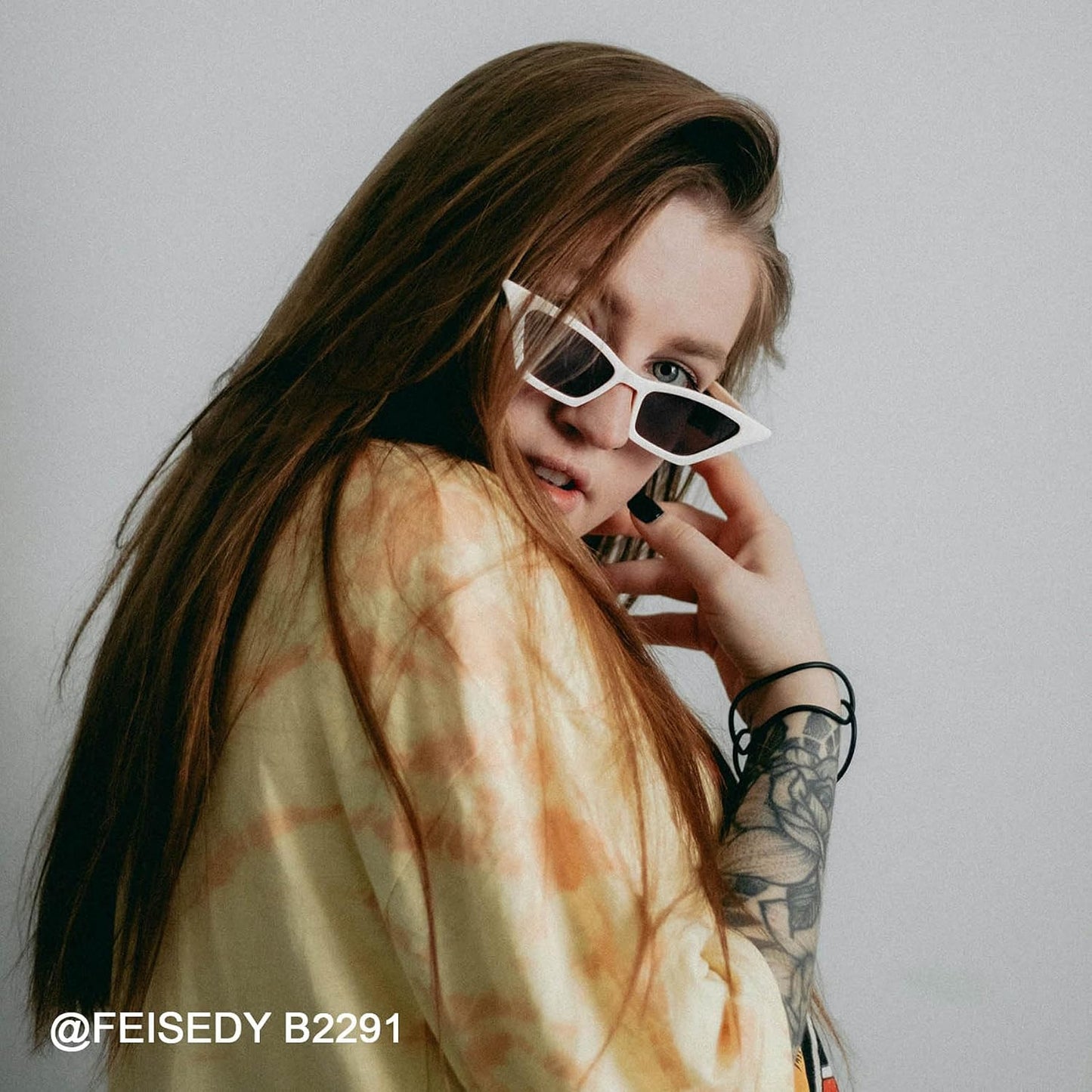 商品图片 33 | B079KYQYT3 | FEISEDY Small Cat Eye Sunglasses Vintage Square Shade Women Eyewear B2291