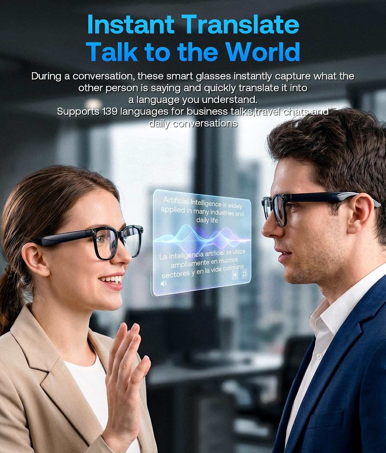 商品图片 7 | B0H6SGQRMD | FEISEDY AI Smart Glasses with Camera, Real-Time Translation&Recording, AI Assistant, Open-Ear Bluetooth Audio, Photo Capture, Smart Eyewear for Travel Business & Daily Use B1736 (Photochromic Lenses)