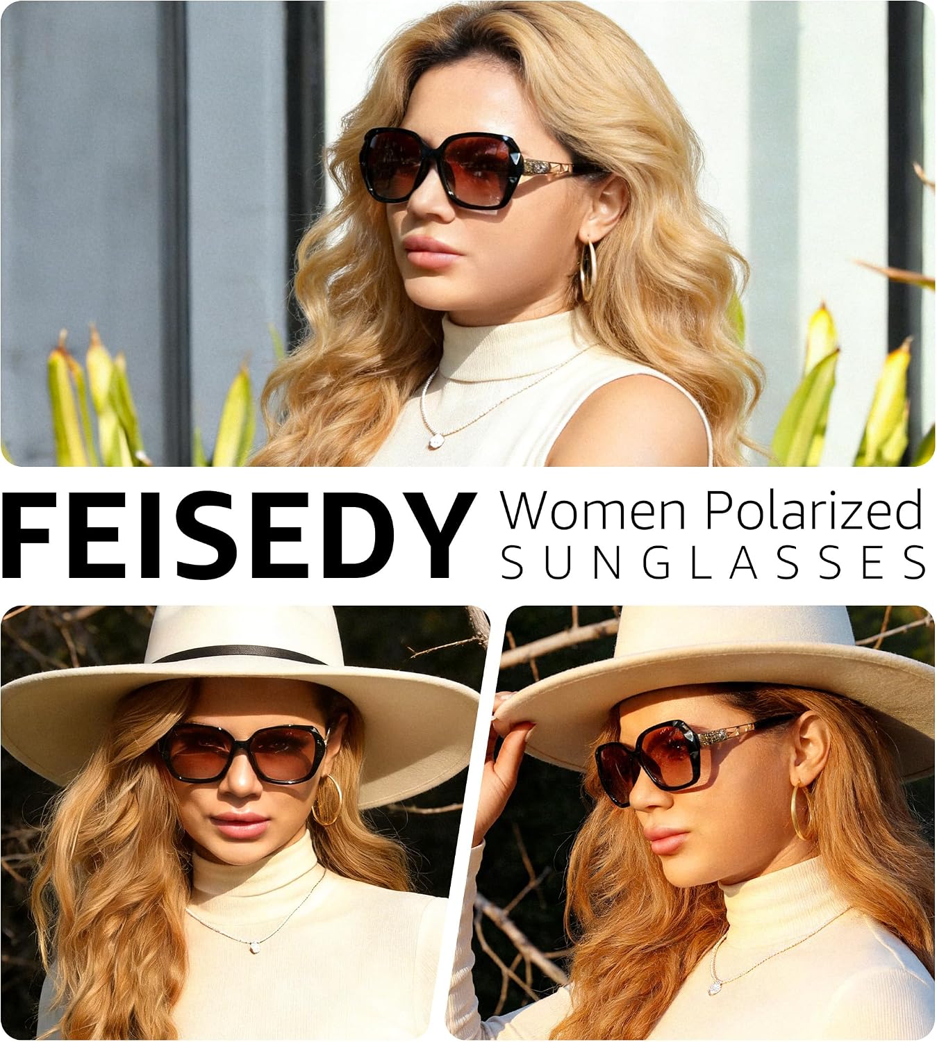 商品图片 55 | B079GT4RXH | FEISEDY Polarized Women Square Sunglasses Sparkling Composite Shiny Frame B2289