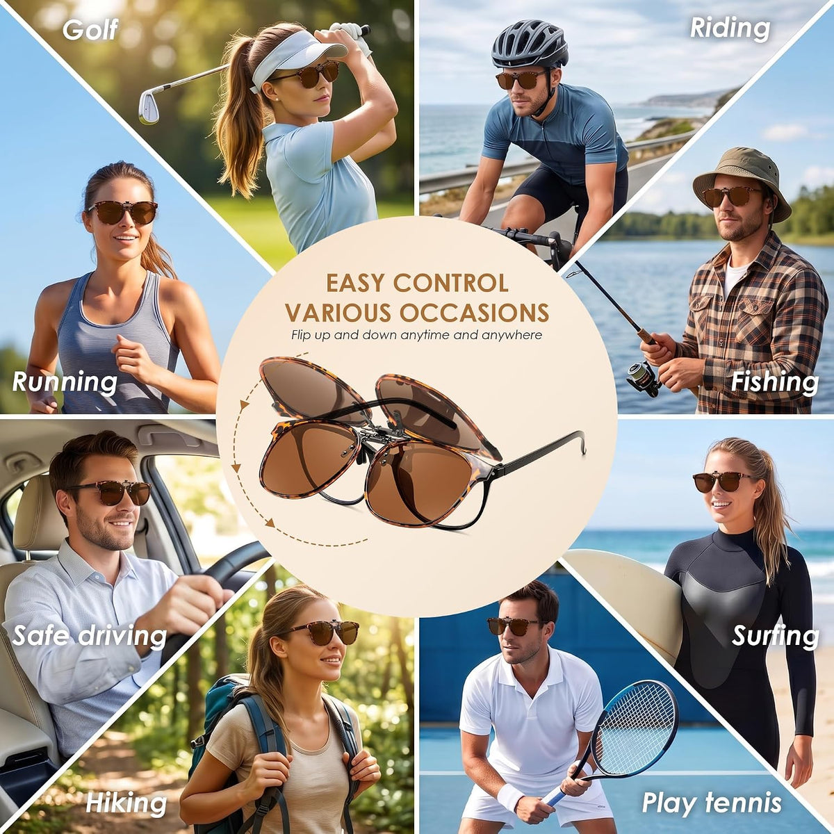 商品图片 42 | B0HDSX3PVB | FEISEDY Polarized Flip-Up Clip On Sunglasses Over Prescription B0486