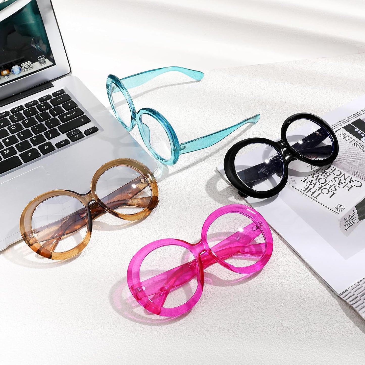 商品图片 6 | B0CQ26NQZS | FEISEDY Oversized Blue Light Blocking Glasses Women Men Retro Big Round Frame Eyewear Clear Lens Computer Glasses B2997