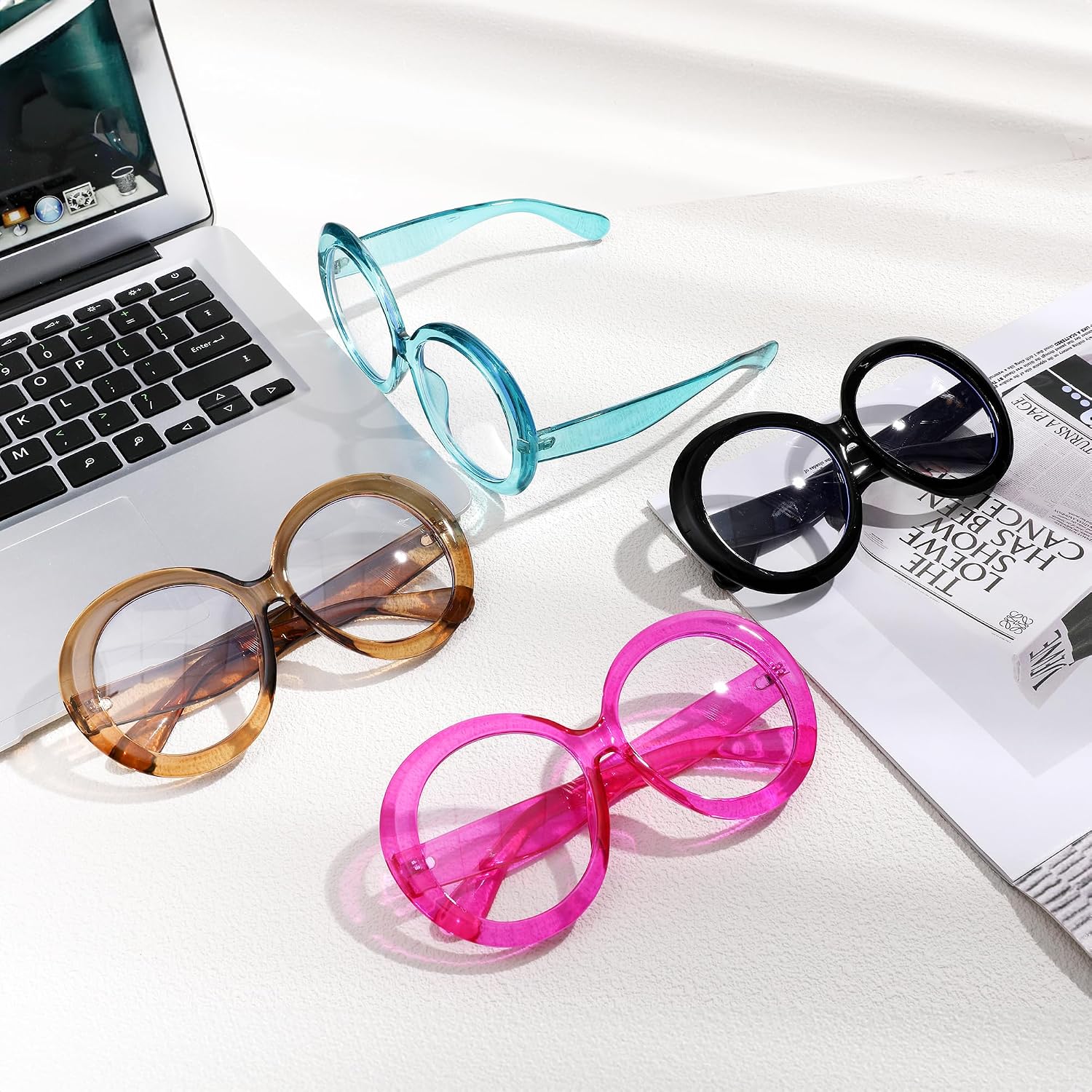 商品图片 6 | B0CQ26NQZS | FEISEDY Oversized Blue Light Blocking Glasses Women Men Retro Big Round Frame Eyewear Clear Lens Computer Glasses B2997