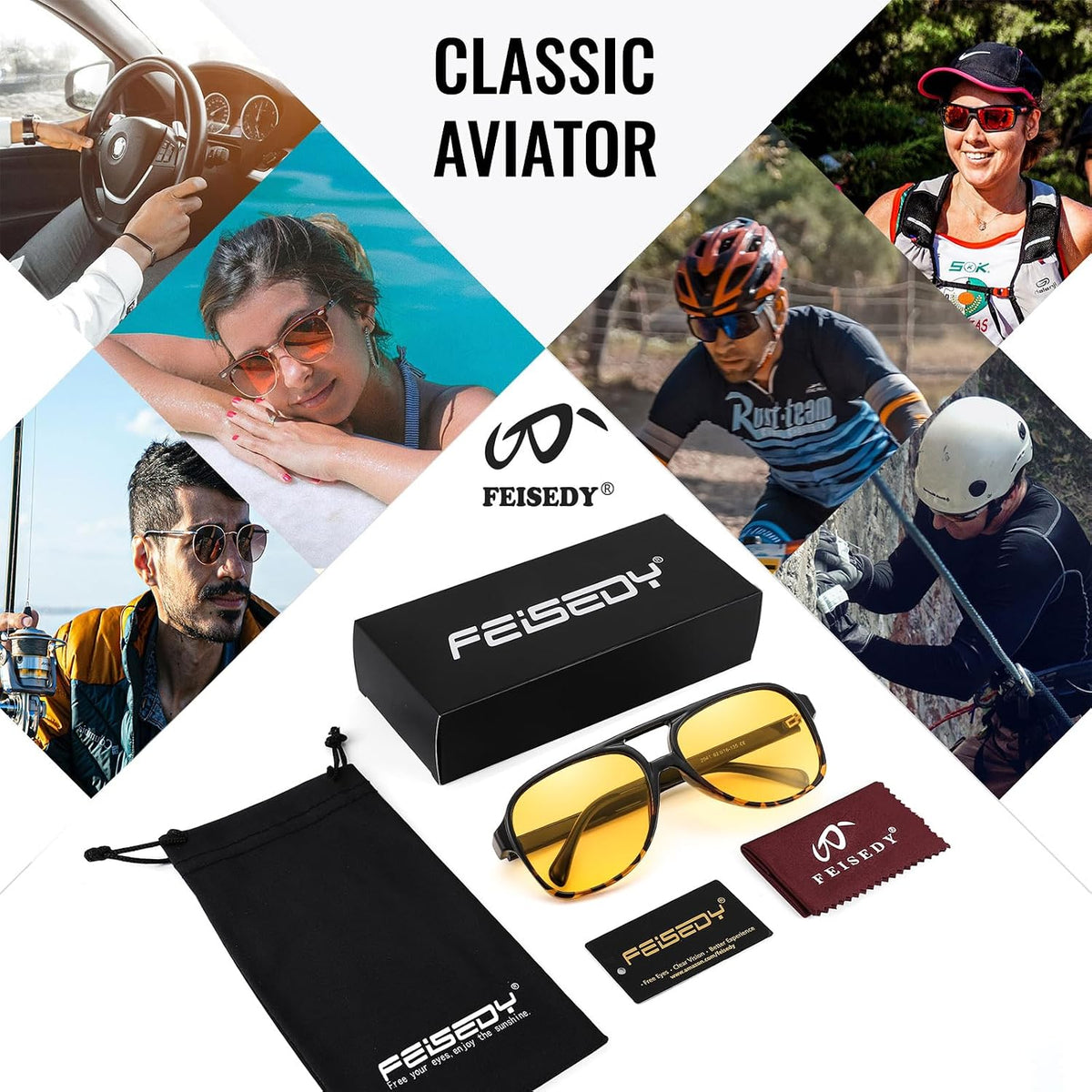ÉÌƷͼƬ 125 | B0CB543WBD | FEISEDY Vintage Retro 70s Plastic Aviator Sunglasses Women Men Classic Large Squared Frame B2751