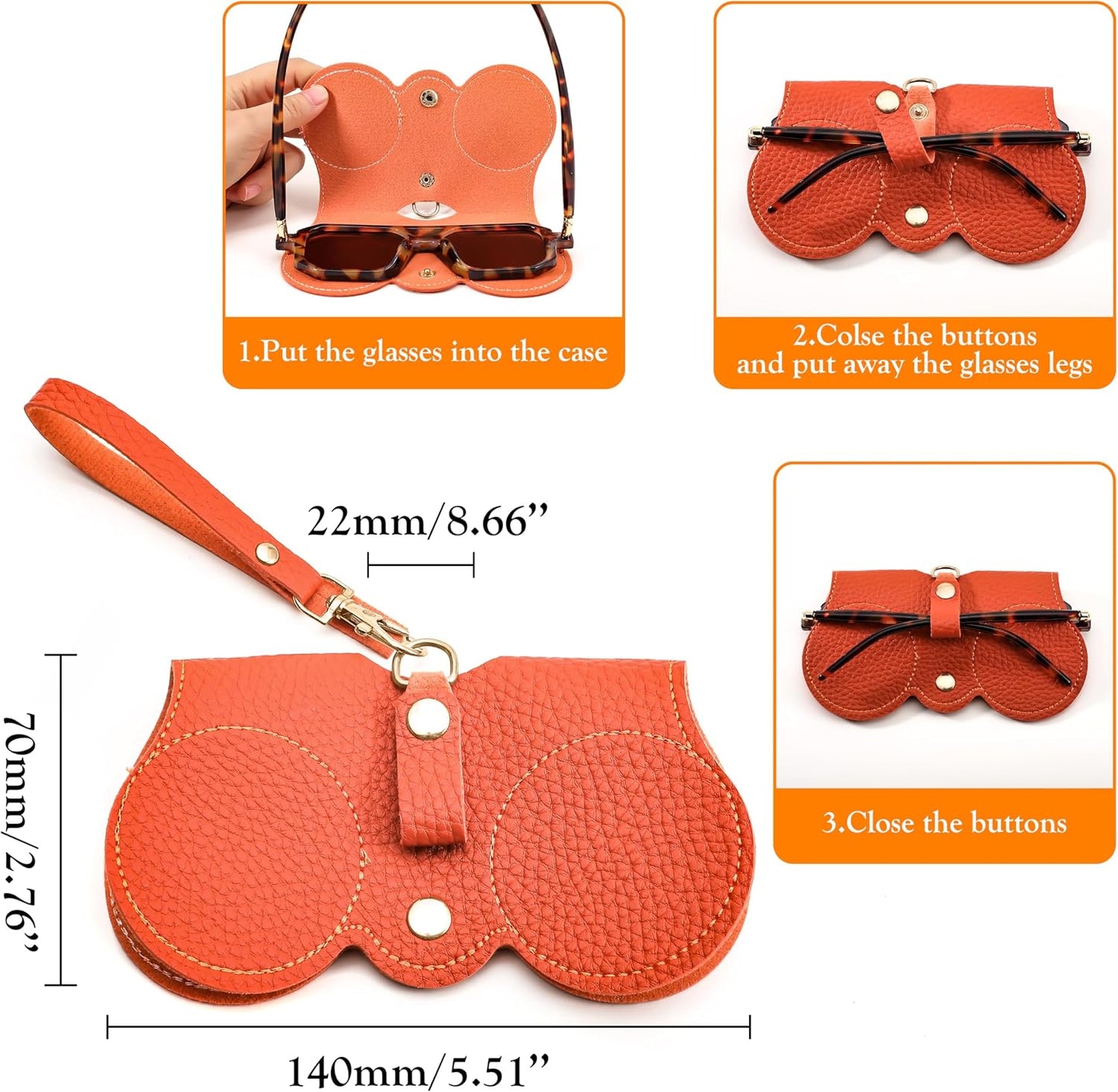 商品图片 14 | B0CFPPR4K1 | FEISEDY 2Pack Soft Leather Sunglass Bag, Portable Holder Eyeglasses Case | Lightweight Portable Design, With Button Clip Wrist Strap for Travel Daily Use B0049