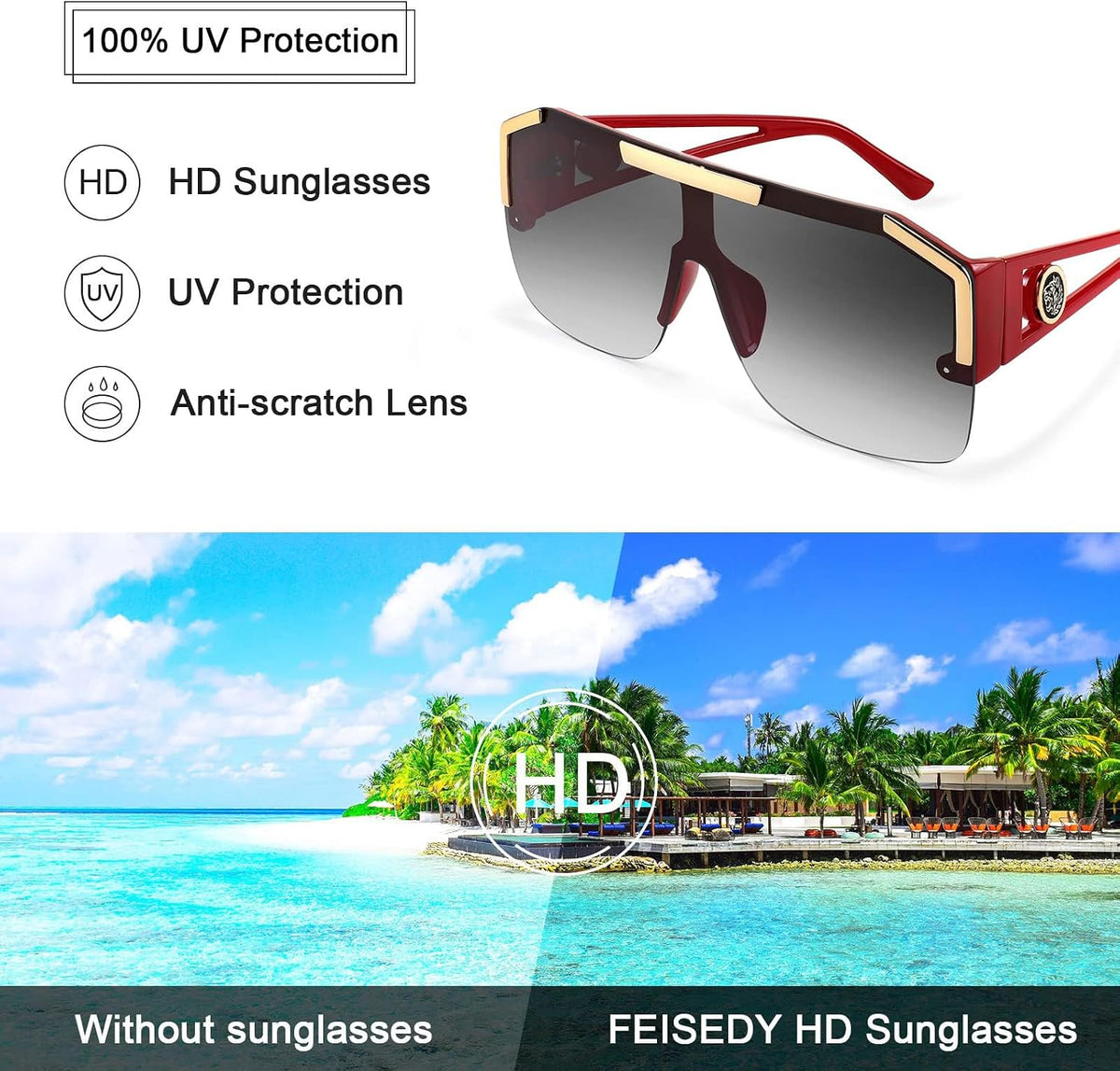 ÉÌƷͼƬ 66 | B09L4V27YS | FEISEDY Square Oversized Sunglasses for Men Women Flat Top B2765