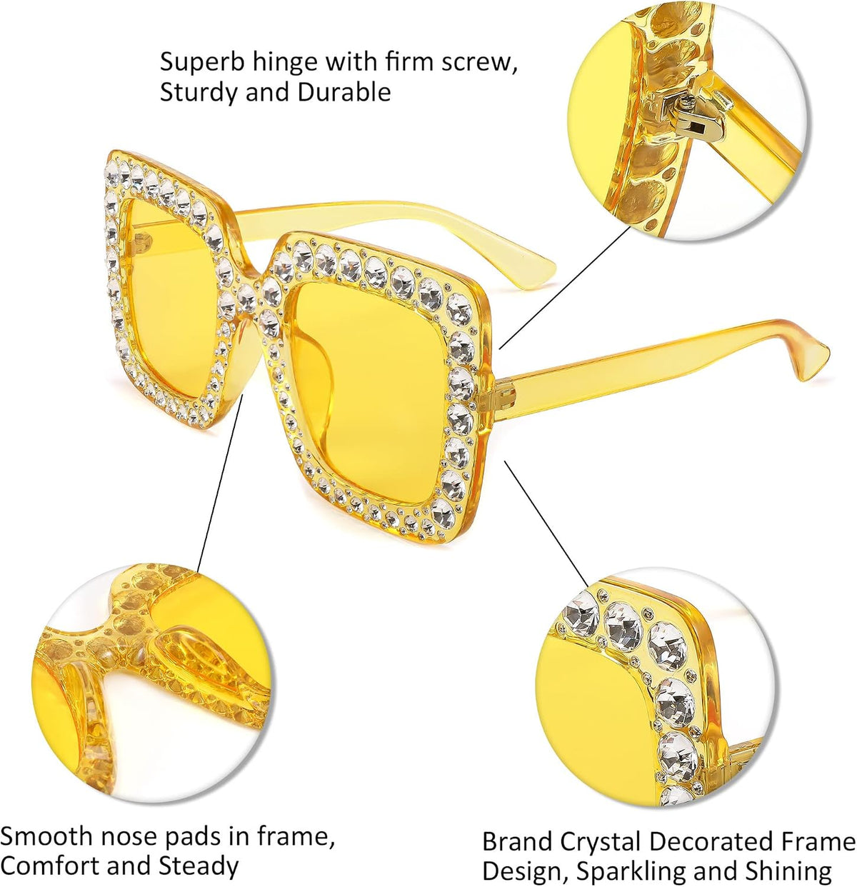 ÉÌƷͼƬ 11 | B077GMJCV8 | FEISEDY Women Sparkling Crystal Sunglasses Oversized Square Thick Frame B2283