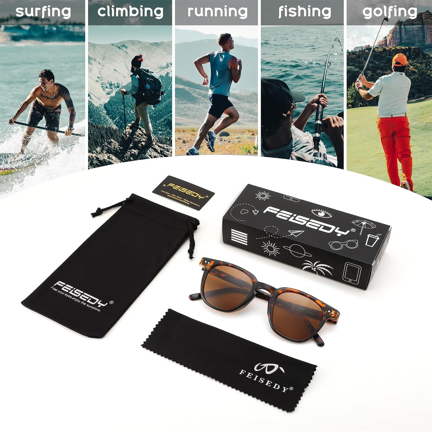商品图片 23 | B0CCPBD9GS | FEISEDY Classic Polarized Sunglasses Retro Round Sunglasses for Women Men Trendy Shades B0002