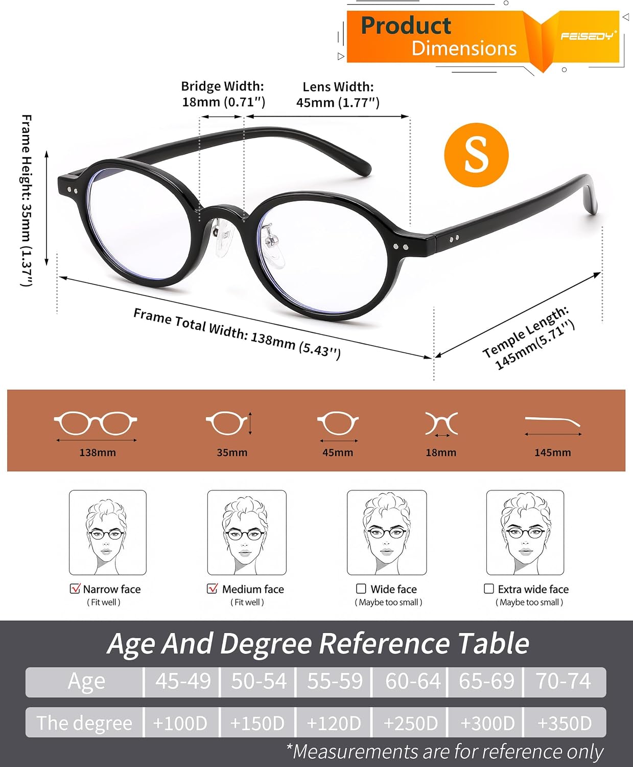商品图片 6 | B0GZPJSP52 | FEISEDY Retro Small Oval Reading Glasses for Men Women Blue Light Blocking Computer Readers B1663