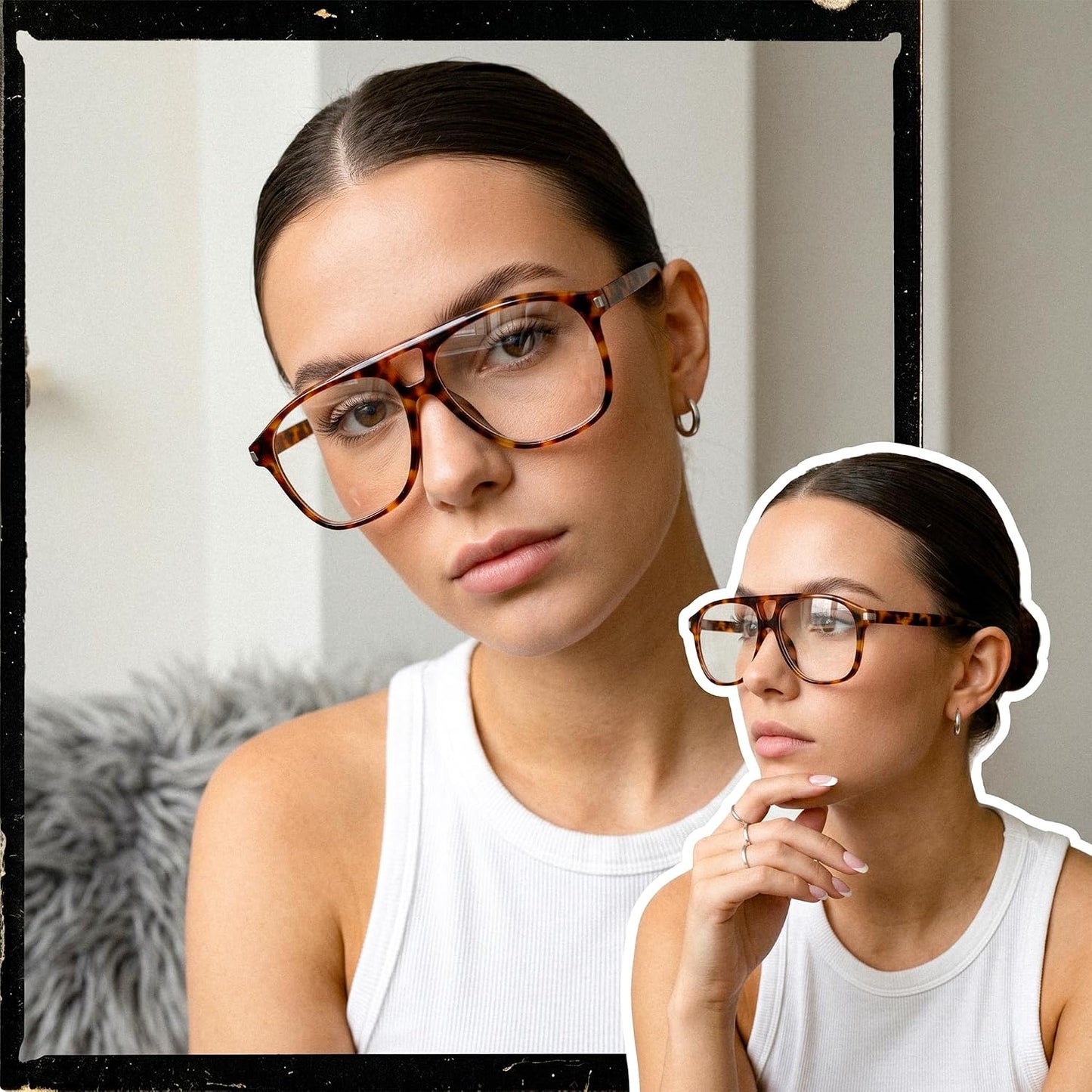 商品图片 10 | B0HCMPWV5X | FEISEDY Oversized Aviator Fashion Glasses for Women Men, Tortoise Trendy Eyeglasses, Retro Eyewear Frame for Daily Wear B0426