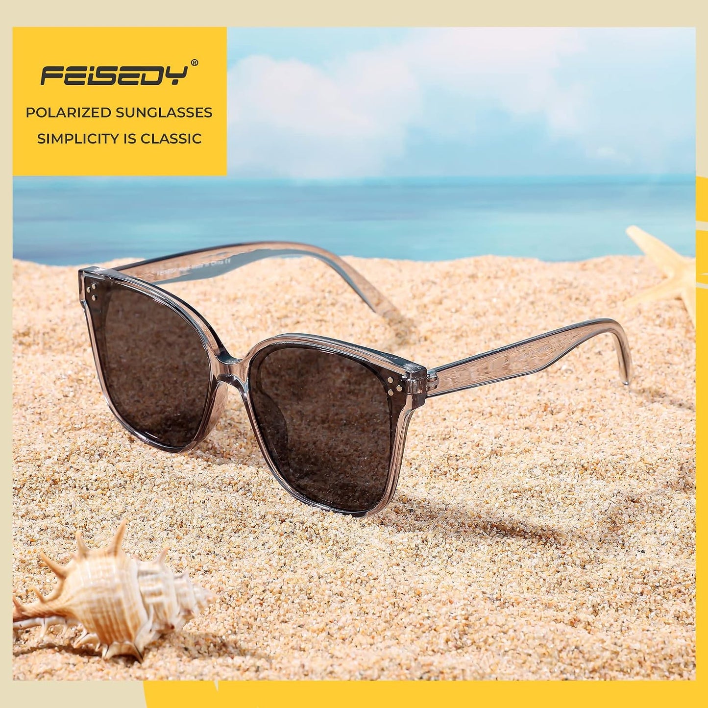 商品图片 22 | B0871BKMTN | FEISEDY Oversized Polarized Sunglasses - UV400 Protection, Square Fashion Sun Glasses for Outdoor & Daily B2600