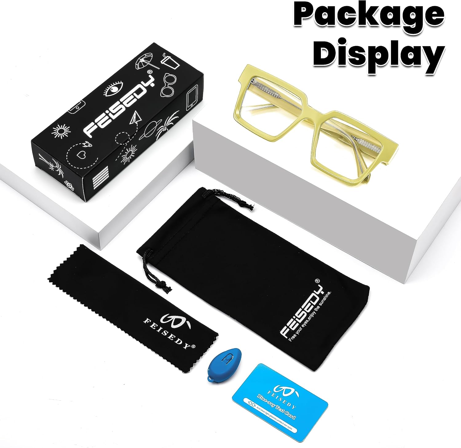 商品图片 14 | B0CDBH37B5 | FEISEDY Oversized Blue Light Glasses for Women Men TR90 Retro Square Anti Eyestrain Glasses Rectangle Fashion Frame B0037