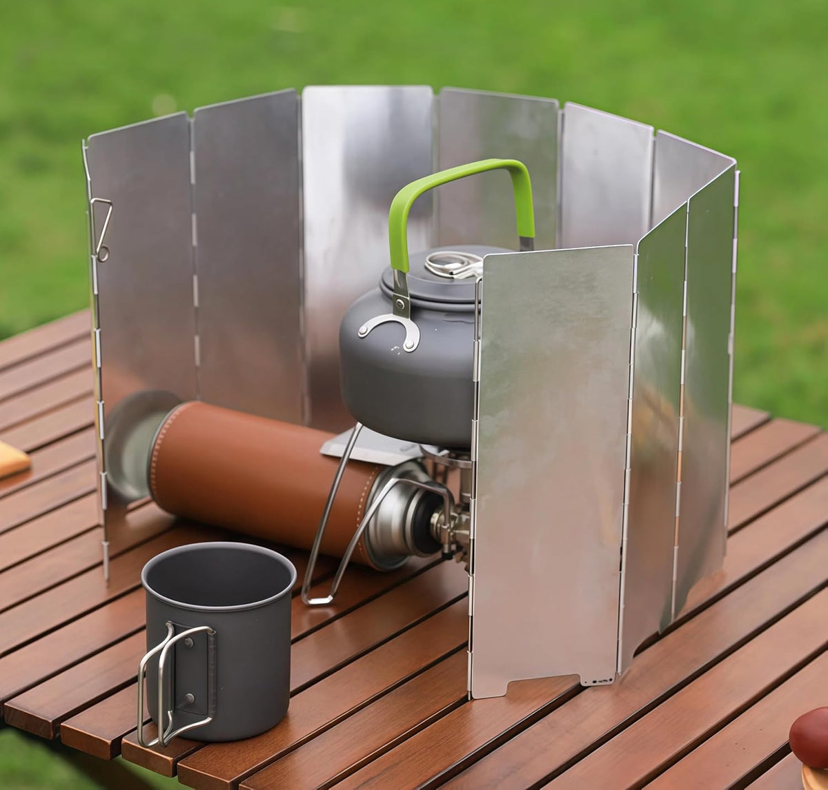 商品图片 3 | B0G3PQGX3C | Camp Stove Windscreen with Bag, 10 Plates Ultralight Foldable Alcohol/Tent Stove Aluminum Alloy Wind Screen for Camping