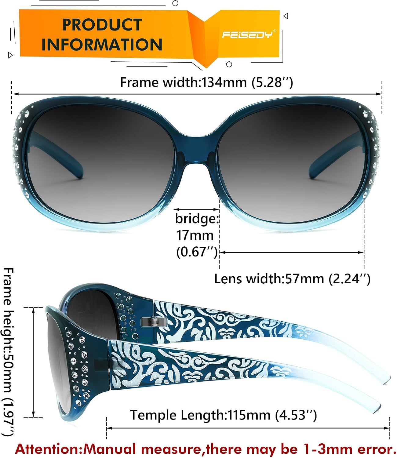 商品图片 19 | B0FZT6D16L | FEISEDY Women's Polarized Sunglasses Wrap Around Rhinestone Design Fashion Sunnies UV400 Protection B1091