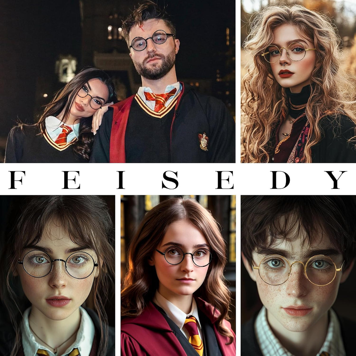 商品图片 2 | B0DSPCTJN4 | FEISEDY Metal Round Glasses for Men Women Retro Nerd Eyeglasses Classic Clear Lens Frame Costume Accessories B0275