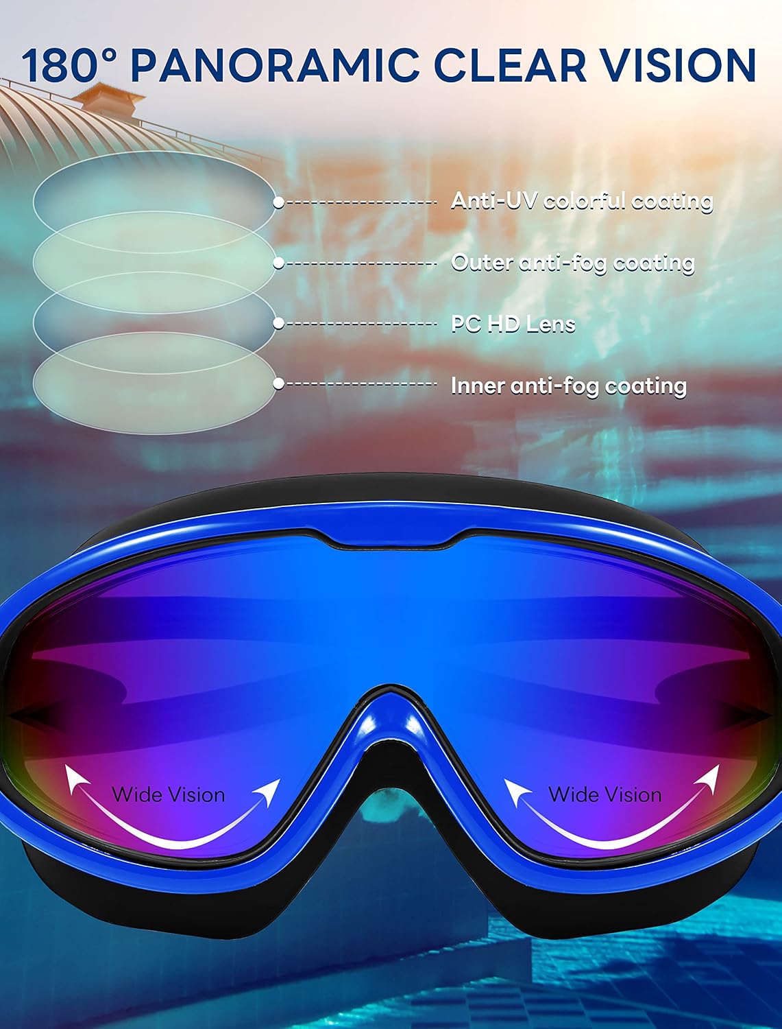 商品图片 11 | B0BWF3RZK7 | FEISEDY Swim Goggles No Leaking Anti-Fog Pool Goggles Swimming Goggles Adult Men Women Youth, 180° Clear Vision UV400 B2389