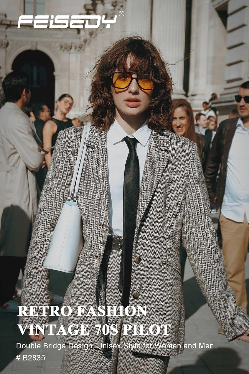 商品图片 47 | B09J8999GR | FEISEDY Retro Square Aviator Sunglasses Women Men 70s Vintage Trendy Plastic Frame Sun Glasses B2835