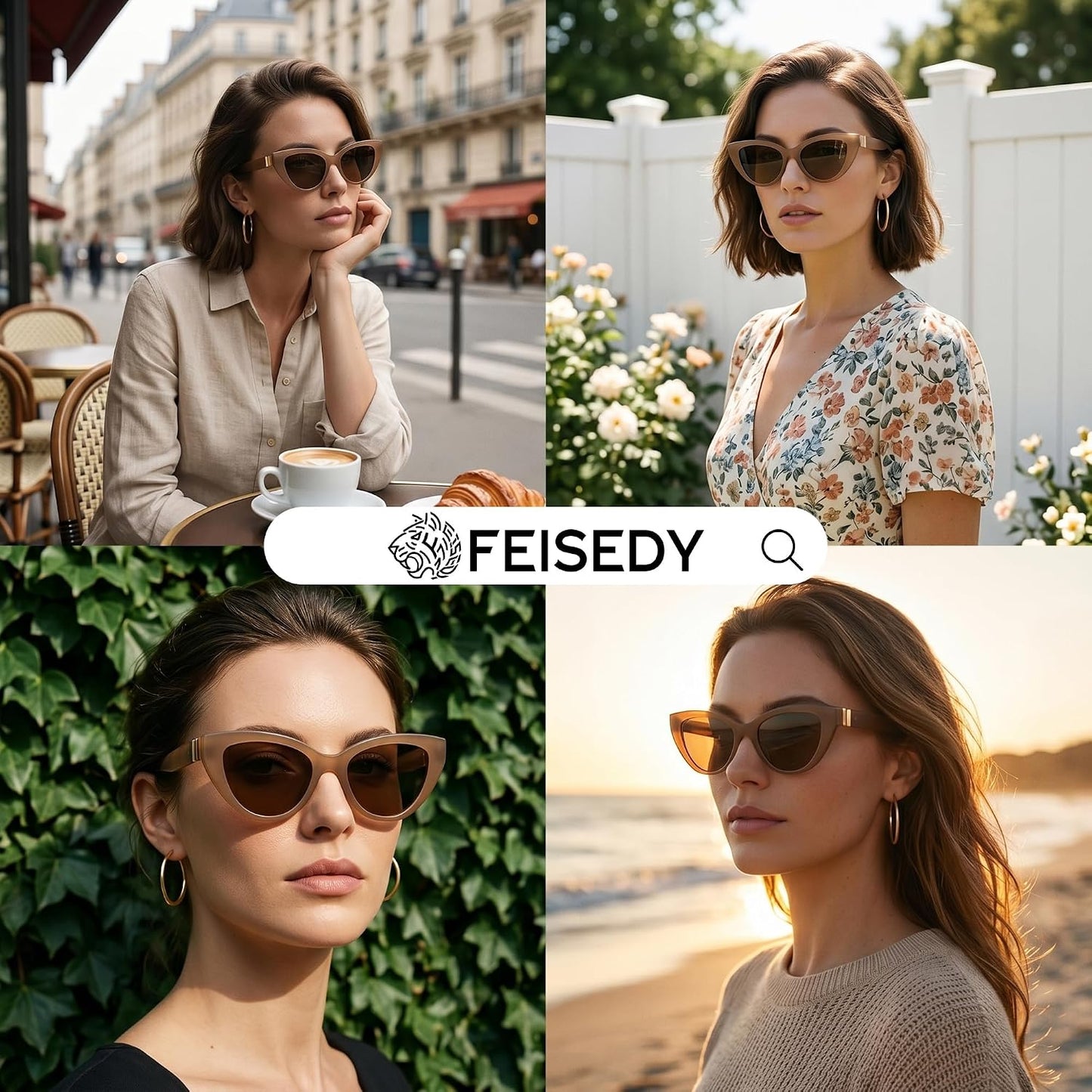 商品图片 9 | B0GVF3CZ9N | FEISEDY Cat eye Sunglasses Polarized and Retro Stylish for Women Men B0428 | UV400 Protection, for Driving Fishing Beach Travel and Party, Metal Accents, Versatile Styling