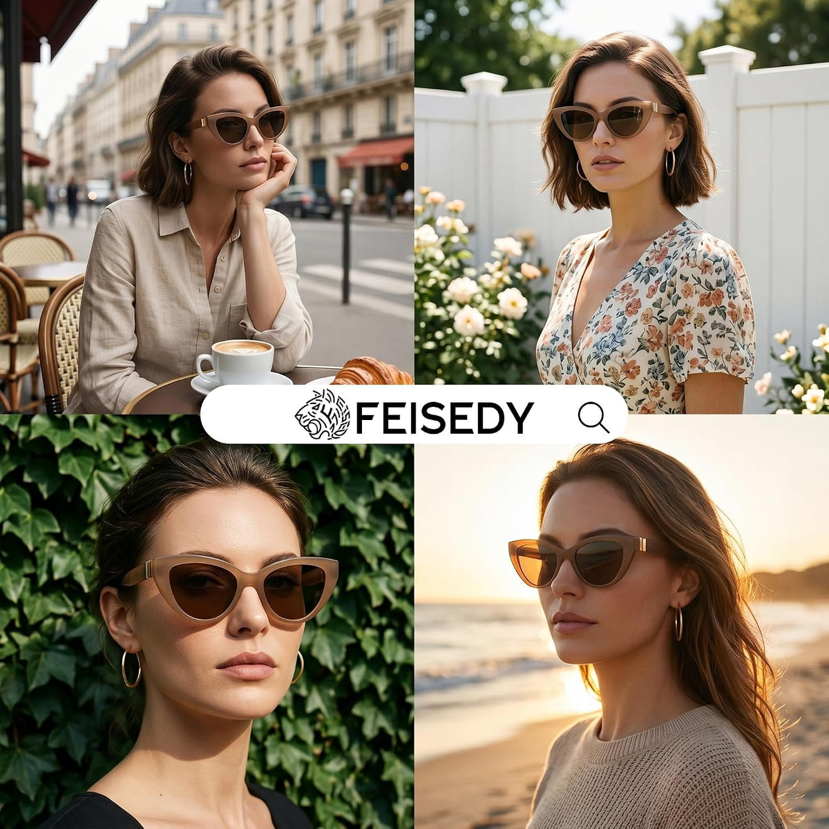 商品图片 9 | B0GVF3CZ9N | FEISEDY Cat eye Sunglasses Polarized and Retro Stylish for Women Men B0428 | UV400 Protection, for Driving Fishing Beach Travel and Party, Metal Accents, Versatile Styling