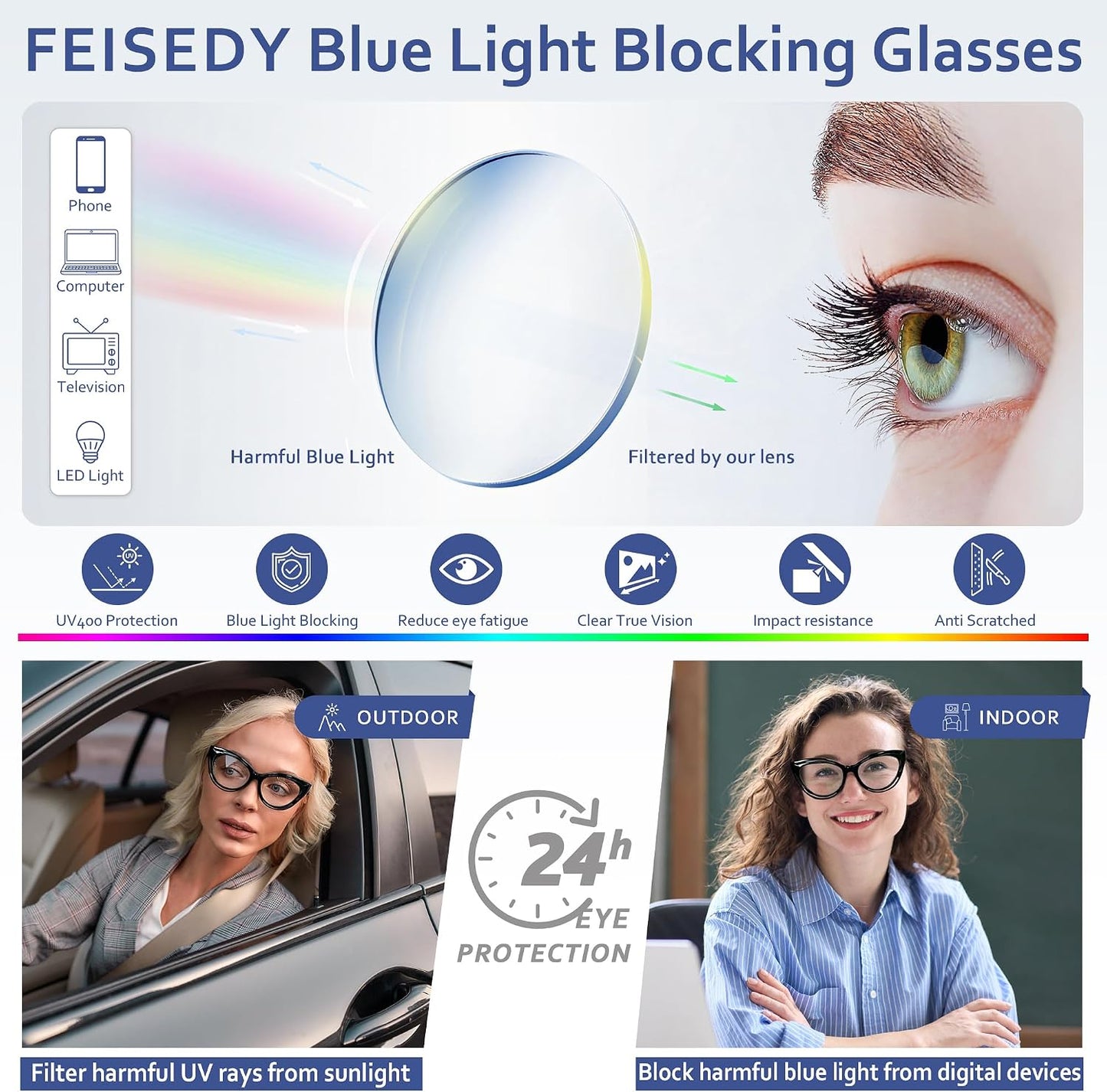 商品图片 12 | B0D56HXLGF | FEISEDY Blue Light Blocking Glasses Women Vintage Cat Eye Frame Anti Fatigue B0169