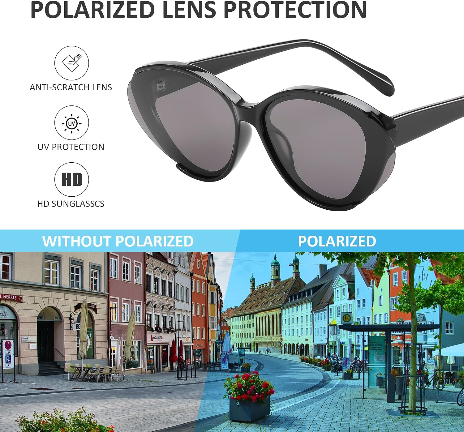 商品图片 5 | B0D6YJVTMS | FEISEDY Retro Polarized Cat Eye Sunglasses Women Trendy Mirrored Classic Designer Sunglasses UV Protection B0197