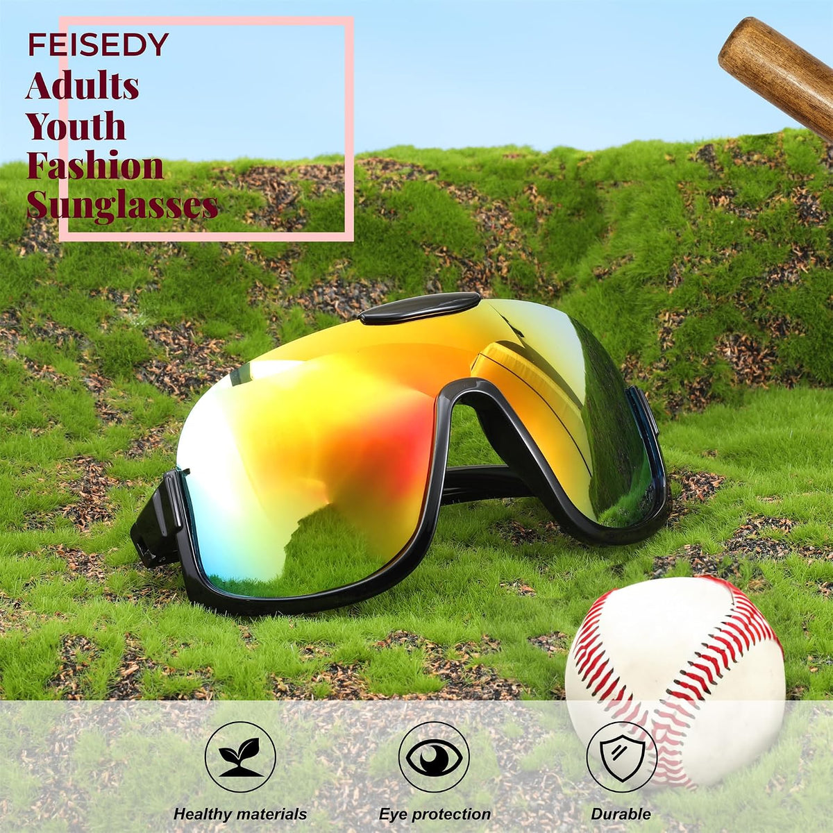 ÉÌƷͼƬ 13 | B0CQT2FXLN | FEISEDY Sunglasses Men Women Oversized Fashion Sports Baseball Fishing Skiing Running Golf Adults Teens Half Frame B0012