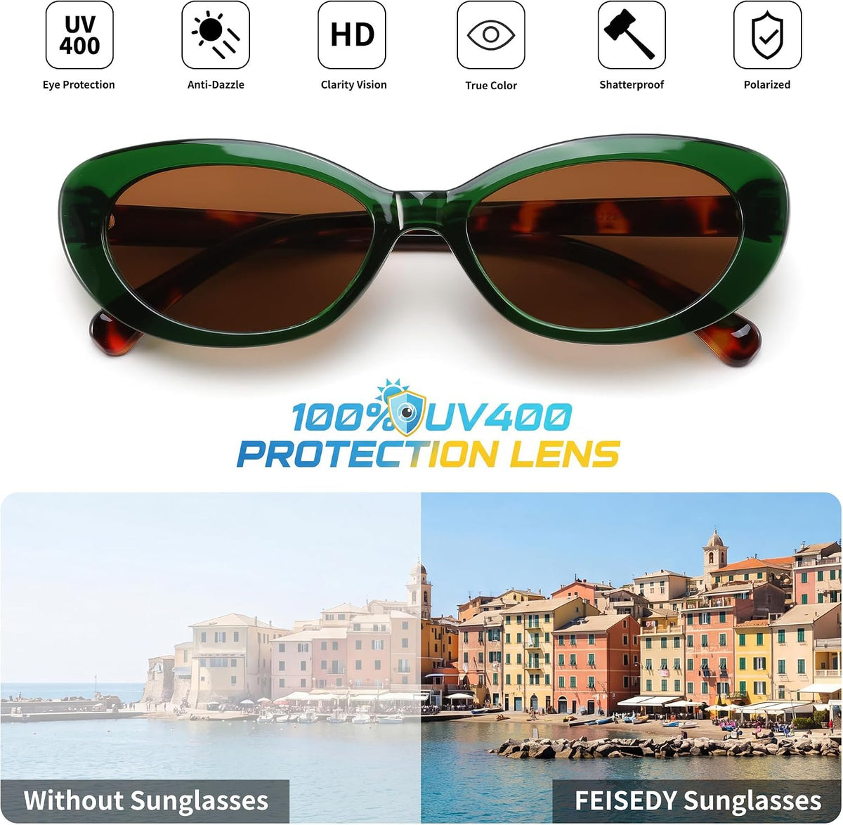 ÉÌƷͼƬ 29 | B0H2YQ7P2Y | FEISEDY Women Vintage Oval Cat Eye Sunglasses, Retro Narrow Shades B0459