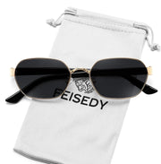 Gold Frame + Grey Lens / 54 Millimeters | B0GY43TK9M | FEISEDY Women and Men UV400 Protection Sunglasses, Polygon Square Metal Frame Retro Stylish Shades B0452