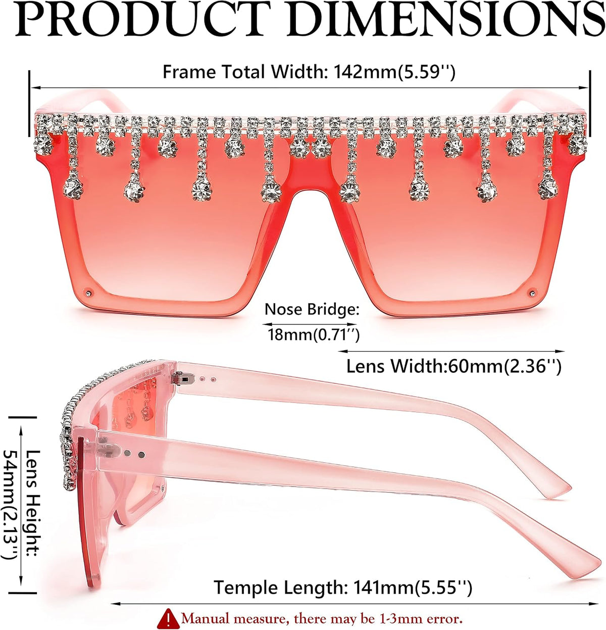 ÉÌƷͼƬ 3 | B0BKRG4KXC | FEISEDY Oversized Square Trendy Sunglasses Womens Crystal Tassels Sparkling Shades Flat Top Visor B2976