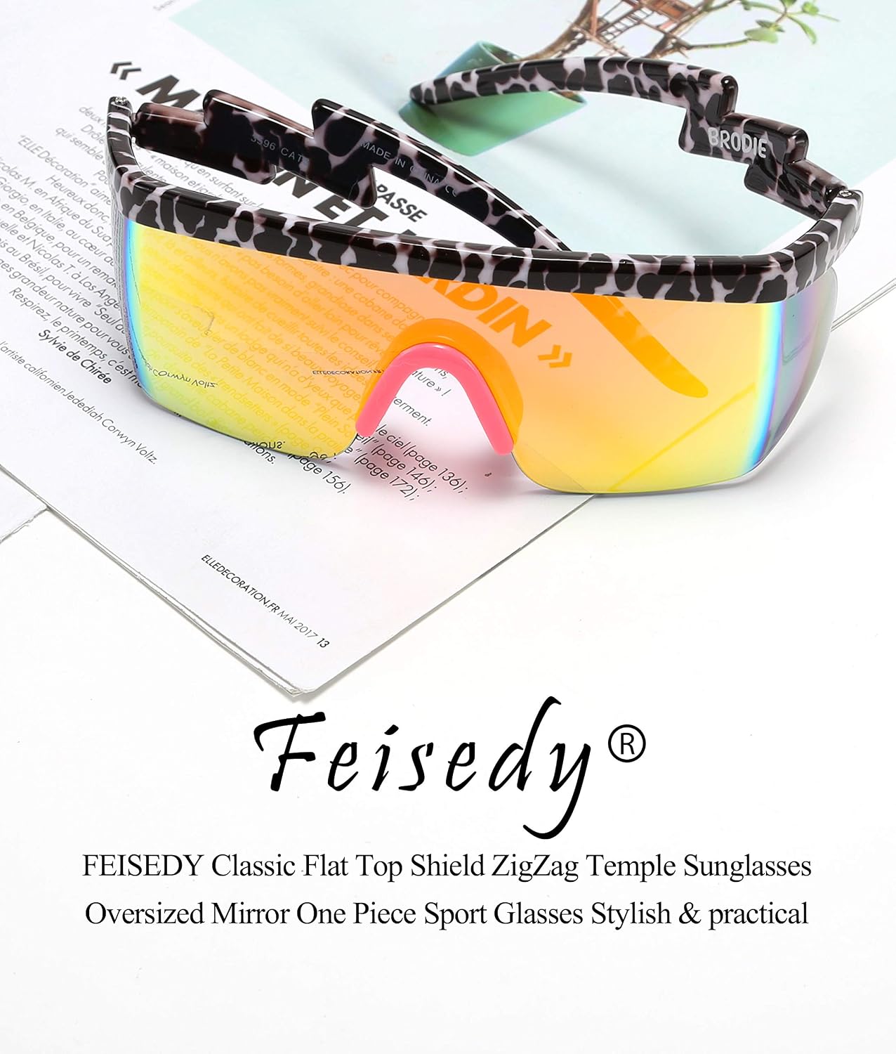 商品图片 41 | B096SD9GGG | FEISEDY Oversized Mirror Shield Sport 80s Sunglasses Ski Goggles Flat Top One Piece Futuristic Visor Women Men B2522