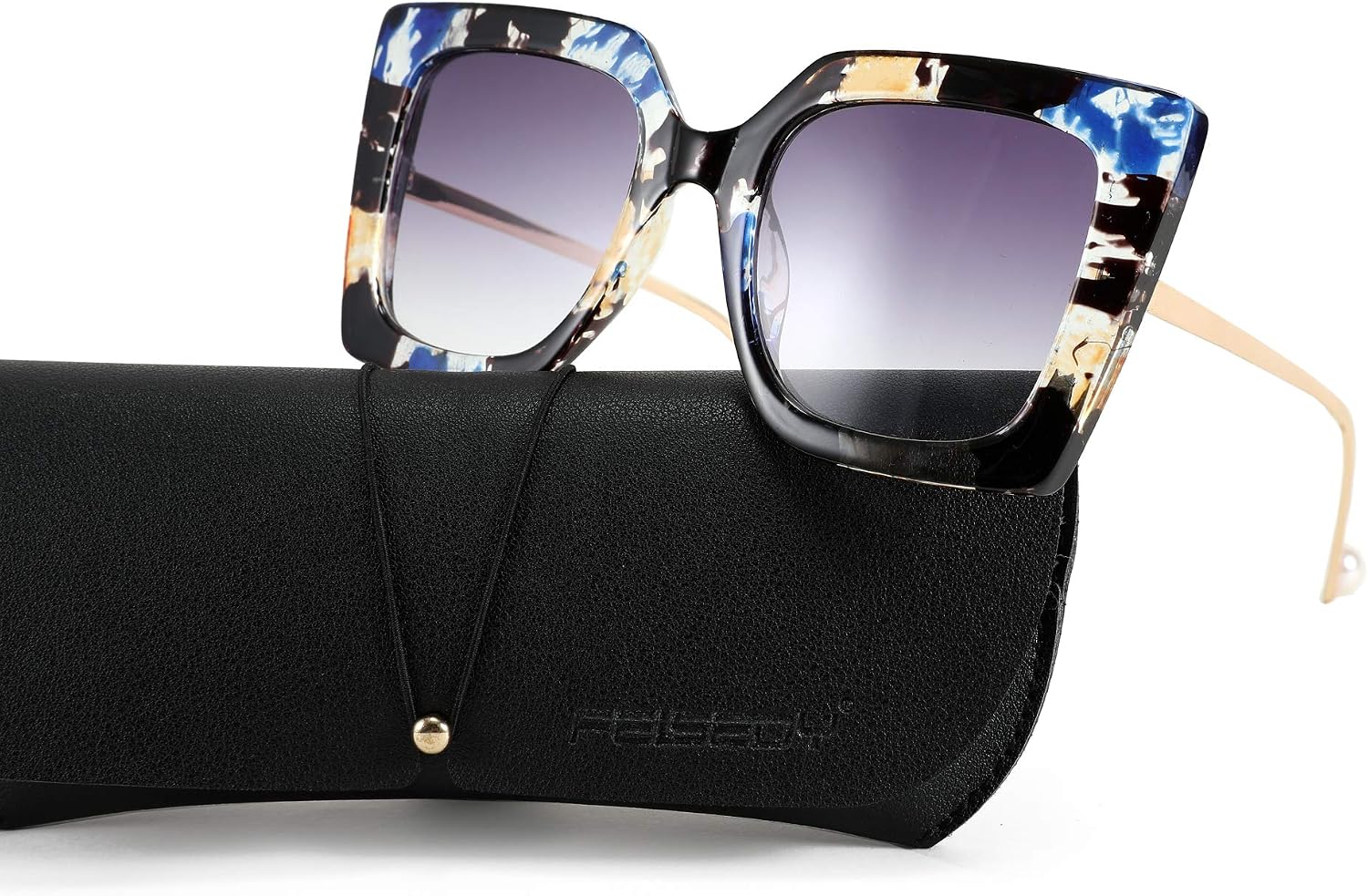 商品图片 102 | B08HVPGJW5 | FEISEDY Sunglasses Womens Trendy, Oversized Square Shades, Pearl Inlay Cat Eye Frame UV400 Protection B2625